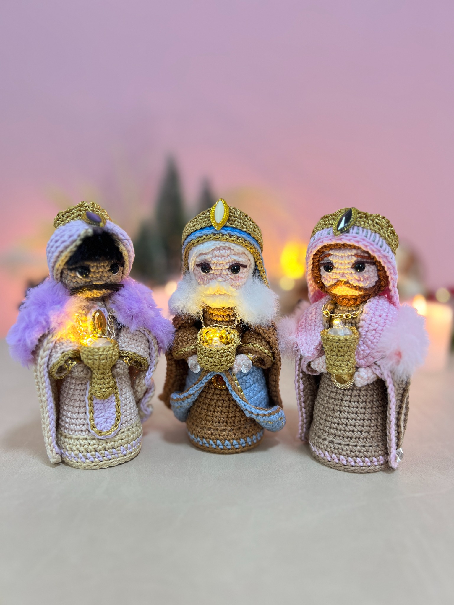 Reis Magos em amigurumi do presépio do Ponto Mágico